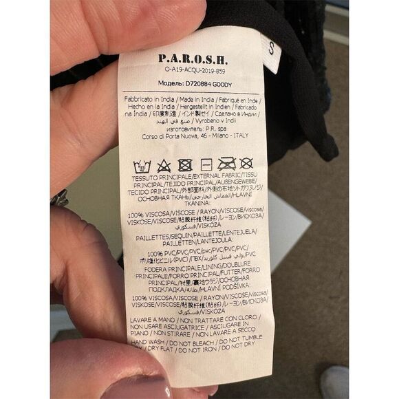 P.A.R.O.S.H. NWT Goody Sequin Cocktail Dress   w/Velvet Belt in Black Size S - Picture 10 of 11